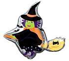 35 Halloween Foil Balloon Witch on Broom Black Cat Mylar Party