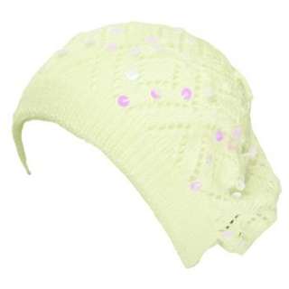 Knit Sequins Light Beret Tam Slouch Hat Dance Cap White  