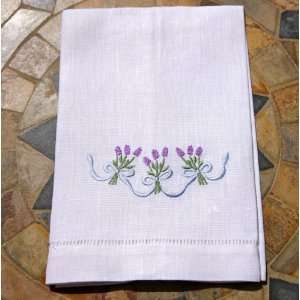  Towel Floral Embroidery 100% Linen White Color One Row 