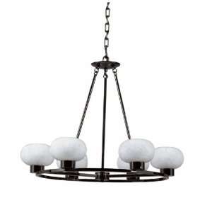   Collection 6 Light Chandelier, Gunmetal Finish with White Art Glass