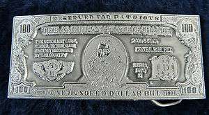Vintage Money One Hundred Dollar Bill Belt Buckle  