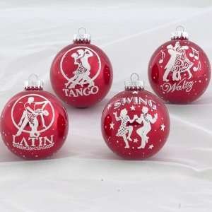  Pack of 4 Red/White Dance Christmas Ball Ornaments 80mm 