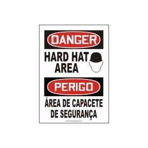 ENGLISH/PORTUGUESE ( DANGER HARD HAT AREA (W/GRAPHIC) Adhesive Vinyl 