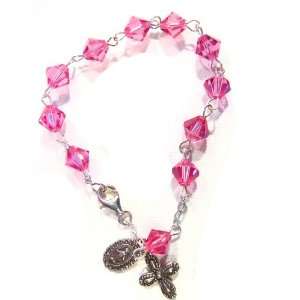  Rose Swarovski Crystal Rosary Bracelet Jewelry