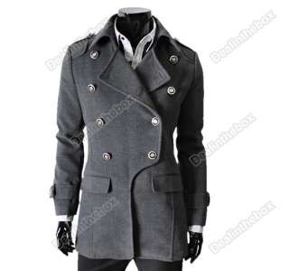Mens Winter fashion Style Double breasted Woolen Blends Parka coat 3 