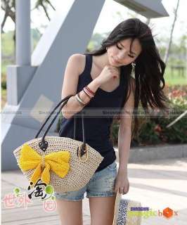 Women Trendy Bowknot Straw Handbag Shoulder Bag New 486  
