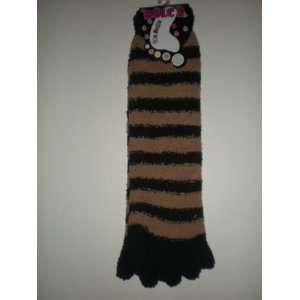  Fuzzy striped long toe socks (black 