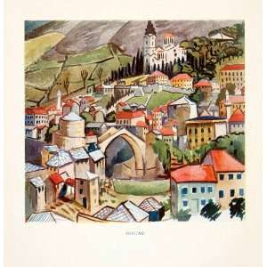  1925 Color Print Mostar Bosnia Herzegovina Neretva River 
