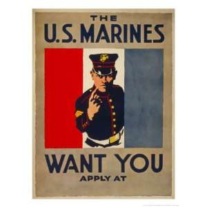  The U.S. Marines Want You, circa 1917 Giclee Poster Print 