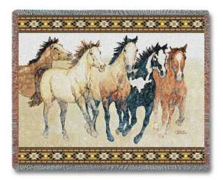 Horse Stampede Southwest Tapestry Blanket Afghan Throw  
