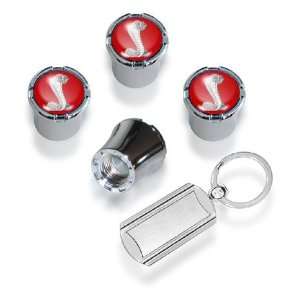  Mustang Shelby Valve Stem Caps Chrome/Red (with Key Chain) Automotive