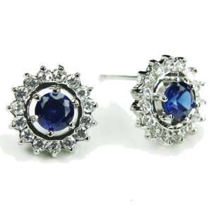  CZ Saturn Earrings, Sapphire Colored & Diamond Colored CZs 