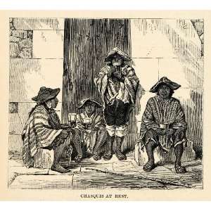  1888 Wood Engraving Chasquis Rest Messengers Chaski Inca 
