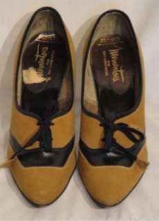   Vintage Mementoes Gold Suede & Black Shoes 4B Pointed Toes  