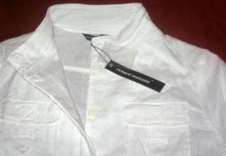Richard Malcolm Jr White Button Down Shirt Linen 8 NWT  