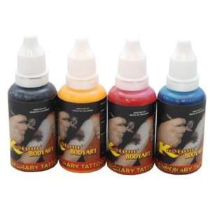  4 COLOR AIRBRUSH TATTOO INK KT BLACK, RED, BLUE, YELLOW 