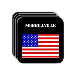 US Flag   Merrillville, Indiana (IN) Set of 4 Mini Mousepad Coasters