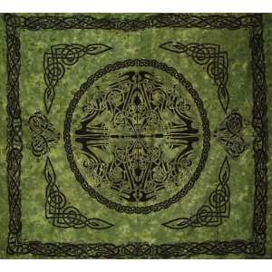  Web of Life Celtic Tapestry Coverlet Wall Hang Green Twin 