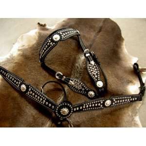   COLLAR WESTERN LEATHER HEADSTALL WITH SILVER BLING 
