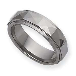    Ridged 7mm Tungsten Ring with Facets/Tungsten Carbide Jewelry