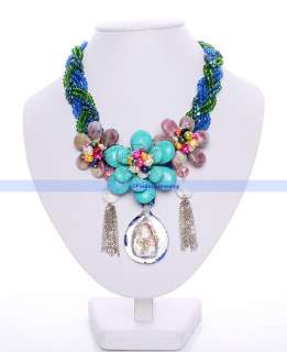 Designer 6 Strd Pearl Turoquoise Agate Flower Necklace  