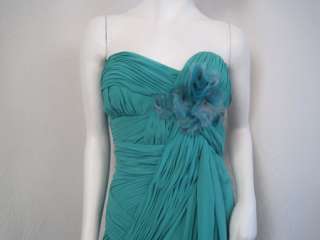 1198 Mandalay Dress Flower Rouched Teal 6 S #0007EY  