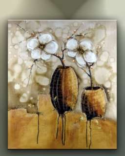  Painting Flowers Art on Canvas Modern Wall Decor Contemporary White 