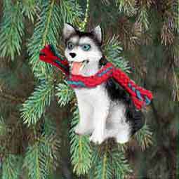 Siberian Husky, Black/White Blue Eyes Holiday Ornament New  
