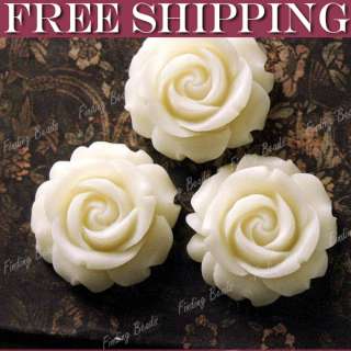 Ivory White Rose flower resin cabochon cameo wholesale  