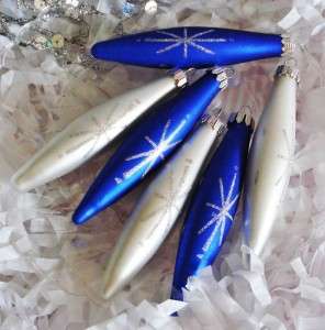 Royal Blue & Winter White Finial Glitter Glass Ball Feather Tree 