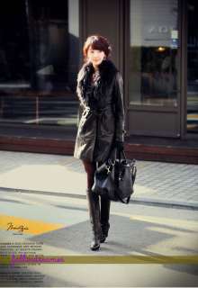 New Womens winter Leather coat luxurious removable fur collar coat 