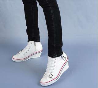   Wedge Heels Canvas Sneakers Tennis Shoes White US5.5~7.5  