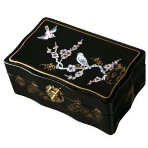   Gold Jewelry Box With Mirror   Bird & Plum Tree Design