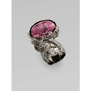BNIB 100% authentic YVES SAINT LAURENT purple ovale arty ring silver 