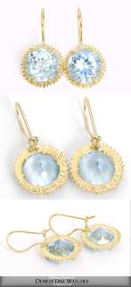 Stunning 10 Carat Blue Topaz and 14K Yellow Gold Dangle Earrings 