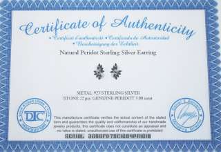 ct Peridot 925 silver Earrings certificate  