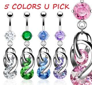 COSMO TWIST CZ BELLY NAVEL RING GEM DANGLE BUTTON PIERCING JEWELRY 