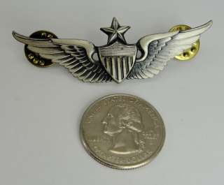   Silver US Army Aviator Wings Star Double Post Clutch Backing 2 5/8