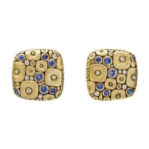  Alex Sepkus 18k Gold Cushion Shaped Earrings with Sapphire 