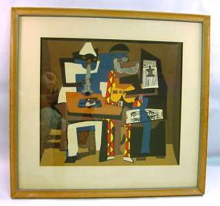 CUBIST Pablo Picasso The Three Musicians Framed Linocut  