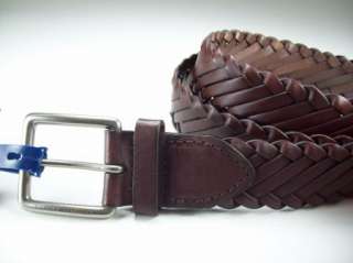 Tommy Hilfiger Mens Leather Braid Casual Belt Brown 38 40 Silver 