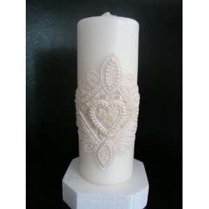  BEAUTIFUL NEW IN BOX WHITE BEADED UNITY WEDDING CANDLE 