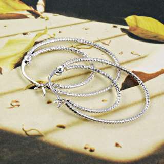 Perfect 9K White Gold Filled Womens 2 Circle Hoop Earrings  