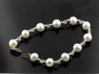 PEARL TENNIS BRACELET WITH 14K YELLOW GOLD TINY BALL ACCENTS  