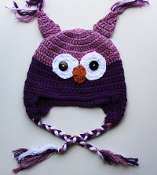 Kids Crochet Animal Owl Hat/Beanie Purple  