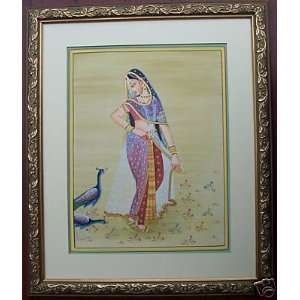   Standing Lady & Two Peacock, Ragini, Paper Painting 