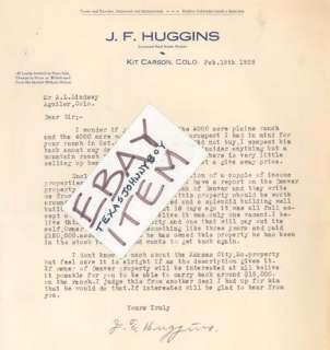 1929 J F HUGGINS KIT CARSON COLORADO REAL ESTATE BROKER  