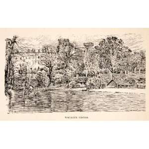  1925 Wood Engraving Warwick Castle England Architecture 
