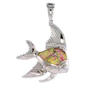  Sterling Silver Angelfish Pendant, Inlaid w/ Pink Lab Opal 