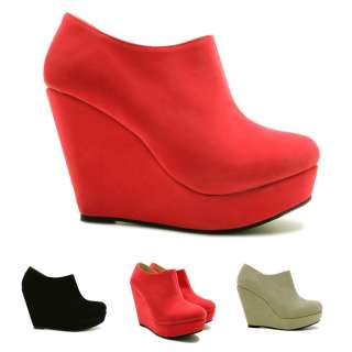 NEW WOMENS SUEDE STYLE WEDGE HEEL PLATFORM ANKLE BOOT SHOES SIZE 
